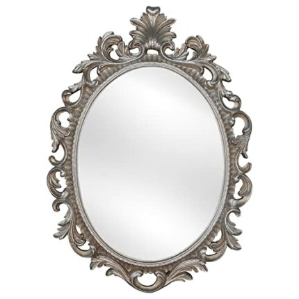 SIMON'S SHOP Oval Mirror Antique Style Decorative Mirrors for Wall, 18.3 x 13 inches, Silver, Vintage Decor