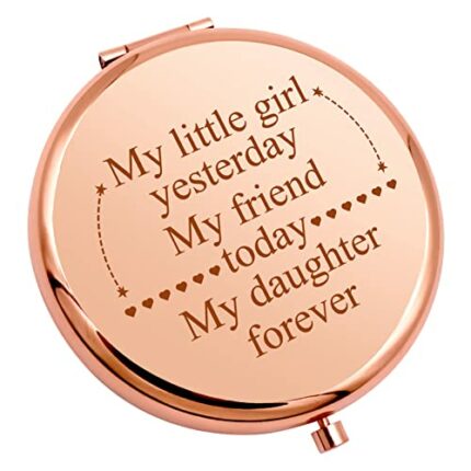 Daughter Gifts Compact Pocket Makeup Mirror Graduation Birthday Gifts for Daughter from Dad Mom Daughter Wedding Gifts Round Rose Gold Makeup Mir
