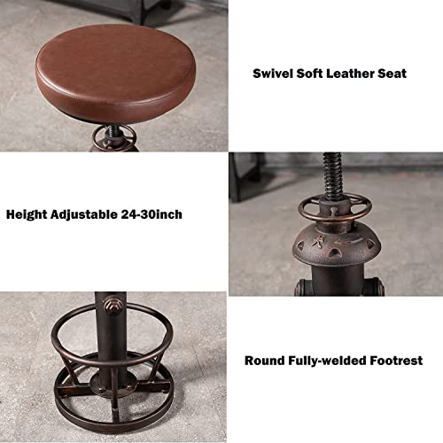Vintage Bar Stools Fire Hydrant Design Swivel PU Seat 24-30inch Counter Height Adjustable Industrial Kitchen Island Stool Retro Dining Chair Farm