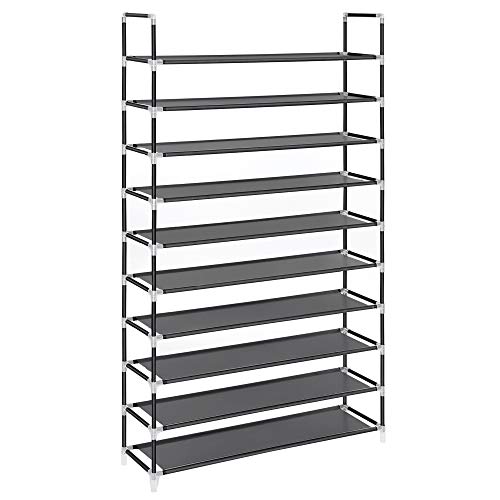 SONGMICS 2-Tier Rack, Shoe Storage for Hallway Closet, Slim and Space-Saving, Metal Frame, Non-Woven Fabric Shelves, Black LSH052B01