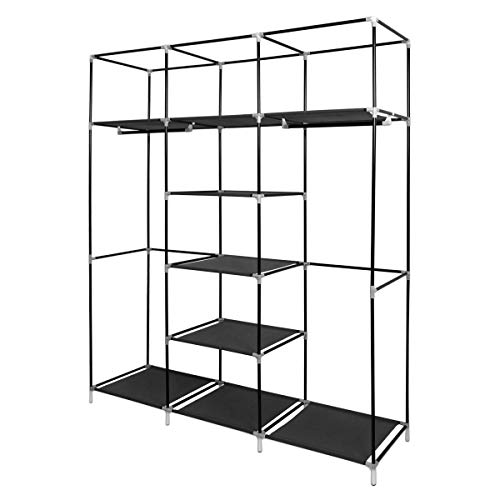 Meerveil Canvas Wardrobe, Wardrobes for Bedroom, Fabric Wardrobes Storage Organizer for Clothes, Portable Wardrobe with 2 Clothes Rails, 175 x 15