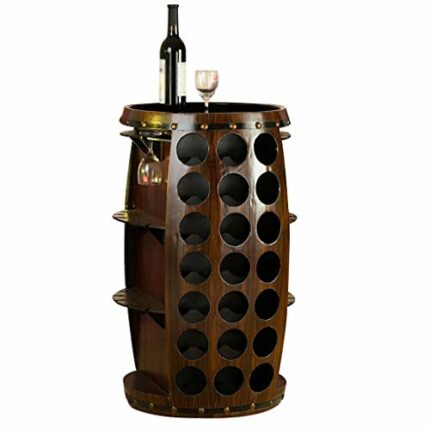 PIBM Wine Barrel Creative Floor-Standing Stable Wine Rack Wooden Wine Glass Bottle Storage Shelf J1028