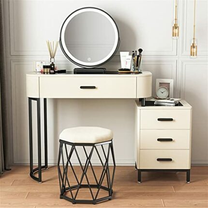 CZDYUF Glass Dressing Table with LED, Multifunctional Dressing Table, Home Bedroom Furniture (Color : D, Size : Light Grey)