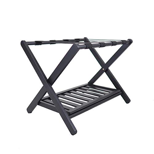 Penguin Home Luggage Rack - Crafted in Quality Mango Wood with Burnt Wood Finish - Foldable with easy Assembly - 2 Tiered Suitcase Rack - Size L6