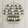 Gold Round Wall-Mounte Wine Rack ， Bar Restaurant Kitchen Wine Bottle Storage Shelf ，Hanging Wine Glass Holder Suspended Stemware Floating Organi