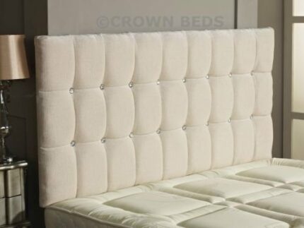 CROWNBEDSUK Omega diamante chenille headboard in 2ft6,3tf,4ft,4ft6,5ft,6ft (6FT SUPER KINGSIZE, Ivory)