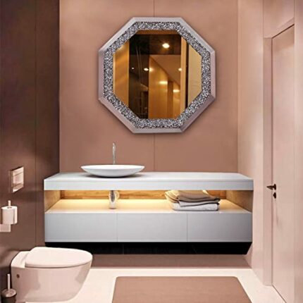 24" x 24" Crushed Diamond Mirror, Crushed Diamond Home Décor , Decorative Wall Mirrors ,Crystal Diamond Glass Décor Mirror for Bedroom , Sparklin