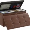 Fireproof Ottoman Storage Box Folding Padded Bench for Living Room Storage Stool Footstall Chest with Comfortable Lid,76x38x38cm,80L Capacity,Hol