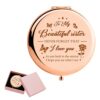 ORIGACH Bonus Daughter Gifts - To My Bonus Daughter Rose Gold Magnifying Makeup Compact Mirror with Gift Box, 1X/2X Magnification - Birthday Gift
