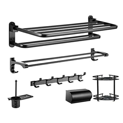 VERDDE Punch-Free Bath Towel Rack Black Bathroom Bathroom Hardware Set Space Aluminum Bathroom Towel Rack