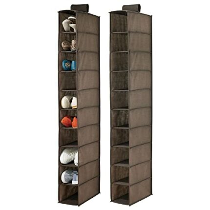 mDesign Set of 2 Hanging Shoe Rack — Practical Wardrobe Storage Solutions for Shoes, Towels or Linen — Fabric Hanging Shoe Storage with 10 Compar