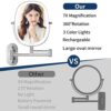 TOUCHFEEL Wall Mounted Makeup Mirror, 9 Inch 1X/7X Magnifying Mirror with 3 Color Light, Double Sided 360° Swivel Extendable Bathroom Mirror with