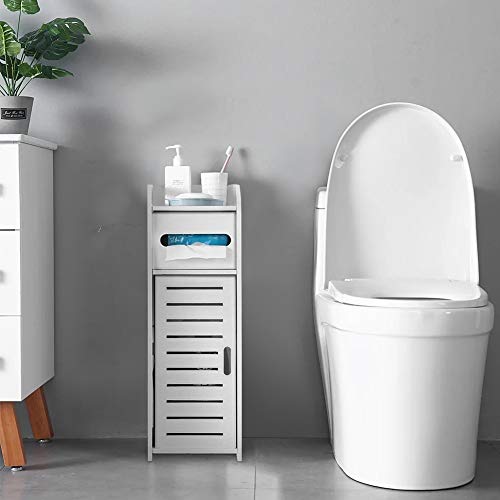 Bathroom Cabinet Free Standing Bathroom Storage Cabinet Wood-plastic Board Slim Bathroom Storage Unit, White Bathroom Storage Toilet Roll Cabinet