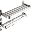 48cm Wall-Mounted Towel Rack Towel Rail Double-Layer Stainless Steel With Five Hooks For Bathroom Kitchen Hotel Office