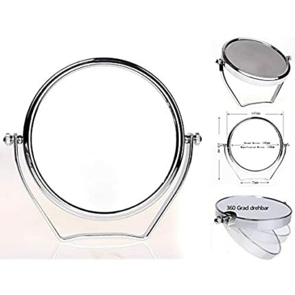 HIMRY Designed Cosmetic Mirror BZW Hand Mirror 5x Magnification, 14.7 cm Diameter, Double-Sided Standing Mirror, Travel Mirror, 6 Inches, Chrome-