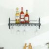 Wine racks Home/Bar Retro Wall Mounted Wood Wine Bottle and Wine Glass Holder Stemware Rack Storage Vintage Metal Hanging Wine Shelf for Bar Cabi
