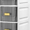 OPSREY Narrow Bathroom Corner Floor Cabinet, Slim Toilet Paper Storage Cabinet with Clear Drawers and Casters, Bathroom Floor Cabinet Storage Car