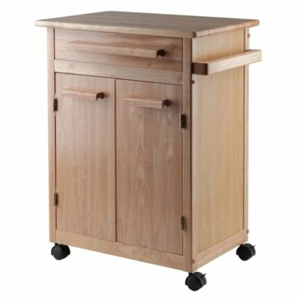 JJZXD Wood Kitchen Storage Cart, Natural Finish，kitchen Island Table,Kitchen Cart，Kitchen Islands & Trolleys