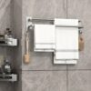 GVKAR Self Adhesive Towel Rail SUS 304 Stainless Steel Bath Towel Holder with 2 Hooks for Kitchen Bathroom 17.5 inch 2-Tier Towel Rack Wall Mount