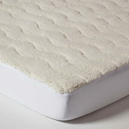 HOMESCAPES 160 x 200 cm Euro King Size Deep Quilted Fleece Mattress Topper 320 GSM Super Thick Protector with Cosy Teddy Sherpa Top 30 cm Deep St