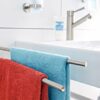 tesa MOON Swing Arm Towel Bar - No Drill Two-Armed Towel Rail Chromed Metal and Stainless for the Bathroom with Swivelling Arms - Includes Remova