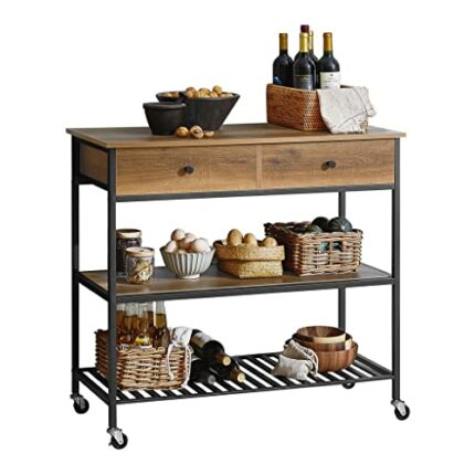 JAHH Serving Trolley Kitchen Shelf with 4 Wheels Kitchen Island Sideboard Side Table with 2 Drawers and 2 Shelves