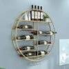 EMISOO Round Wine Racks Wall Mounted Wine Bottle and Glass Holder Metal Goblet Stemware Racks Home Bar Floating Display Shelves, Gold (Size : Dia