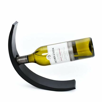 LEEWADEE Decorative Wooden Wine Holder – Handmade Bottle Stand for Wine or Spirits, Elegant Bottle Dock Made of Mango Wood, 29 x 6 x 10 cm, black