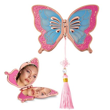 Vintage Butterfly Small Compact Mirror, 2X/1X Magnification Zinc Alloy Travel Pocket Mirror, Double Sided Purse Mirror for Women, Cute Portable F