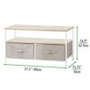 mDesign TV Unit with Organiser Boxes – Slim Television Stand with Shelf and 2 Fabric Boxes – Modern Living Room Furniture for TV, DVD Player and