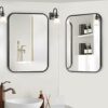 Wall-Mounted Bathroom-Mirror for Over Sink,Black Framed Lightweight Aluminum Alloy Vanity Mirrors - Round Horn Rectangle Makeup Mirror,Large Show