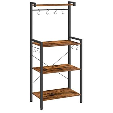 HOOBRO Kitchen Unit with Worktop, Tall Microwave Oven Stand Shelf, Baker's Rack, Kitchen Shelves Free Standing, Utensils Utility Storage Rack, In