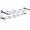 N/A Bathroom Towel Racks Foldable Alumimum Chrome Towel Holder Wall Mounted Towel Shelf with Hooks