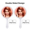 QLFJ-FurDec 2 PCS Hand Mirror, Double-sided 1X/3X Magnifying Mirror with Handle, Portable Travel Cosmetic Mirror, Transparent Frame Pocket Mirror