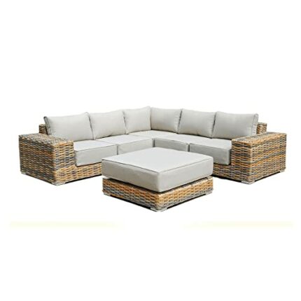 Lions Rattan Garden Corner Sofa Dining Set with Coffee Table - Long Lasting 5 Seater Patio Furniture for Lawn, Inside Outdoor Conservatory, Weath