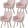 dining chair Kitchen Dining Room Furniture Chairs Dining Chairs Set Of 4 Soft Gold Velvet Cloth Kitchen Chair Adjustable Antislip Metal Legs Mode