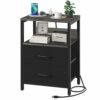 Yoobure Nightstand with Charging Station, Small Night Stand with Fabric Drawers and Storage Shelf for Bedrooms, Nightstands for Small Spaces, Bed