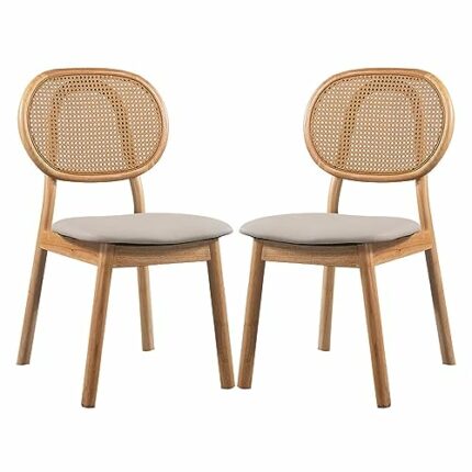 Rattan Dining Chairs, Set of 2 Upholstered Kitchen Chairs Side Chair with Solid Wood Legs Modern Armchair for Dining Room Cafe