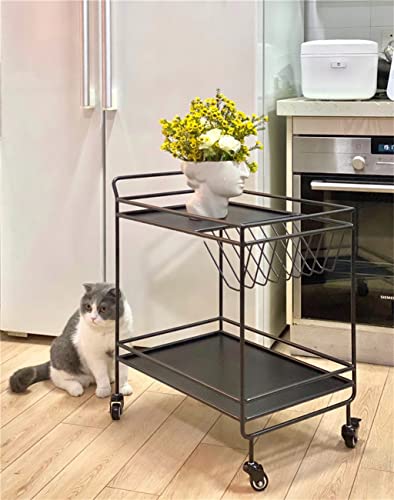 FGHOEV Kitchen IslandsFurniture Mobile Table Wine Dining Car Designer Golden Glass Storage Trolley (Color : Svart, Size : 1pcs)