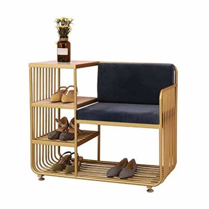 TFIIEXFL Creative Shoe Bench with 4 Layer Shoe Rack Backrest Chairs Combination Seatable Shoe Cabinet Storage Stool (Color : Argento)