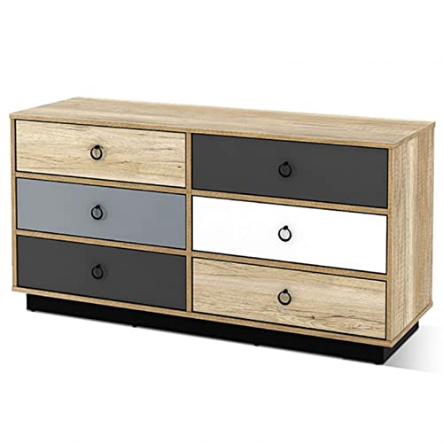 LIUZH 6 Drawer Double Dresser Accent Storage Tower Durable Engineered Wood Simple Style Bedroom Hallway Entryway Storage Cabinets
