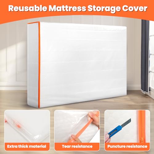 Mattress Bag for Moving and Storage (Queen) Protective Plastic Mattress Case Mattress Cover 6 Mil Waterproof Zippered Mattress Bag Moving Heavy D