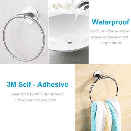 JS Self Adhesive Towel Holder,Stainless Steel Bathroom Towel Ring 7.08 inches/18cm,Wall Mounted 3M Self Adhesive Hand Towel Rails for Kitchen Bat