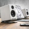 Audioengine DS1M Metal Speaker Stands Pair - Tilted Steel Desktop Speaker Stands for Small Speakers, PC Speakers, Gaming Speakers, and Studio Spe