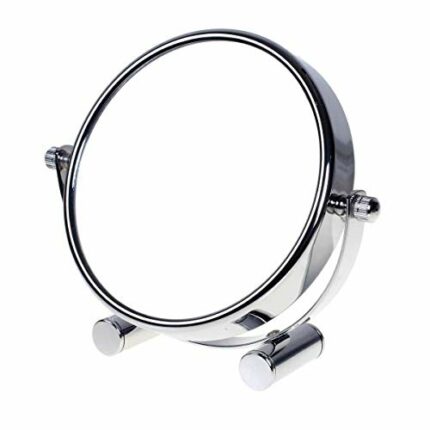 TUKA Standing Cosmetic Mirror 5x Zoom, 5 inch Double Sided Table Top Make Up Mirror, Freestanding Tabel Top Shaving Mirror Chrome, Cosmetic Vanit