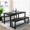 Recaceik 4, Modern Wood Bench Chairs, 43.3'' Dining Room Table Set with 2 Benches & Metal Frame for Kitchen, Small Space, MDF Board + Metal, Blac