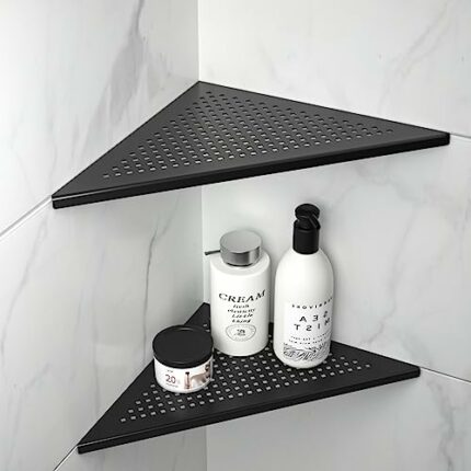 Bernkot Corner Shower Shelf 2 Pack, 304 Stainless Steel Tiled Shelves for Bathroom, 10'' Recessed Shelf Rack, No Drilling Needed (Black)