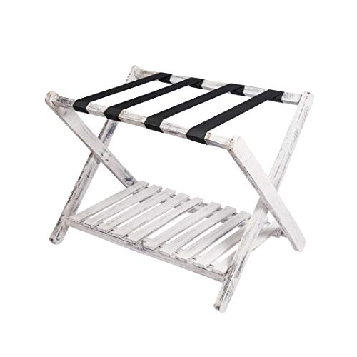 Penguin Home Luggage Rack - Crafted in Quality Mango Wood with Burnt Wood Finish - Foldable with easy Assembly - 2 Tiered Suitcase Rack - Size L6
