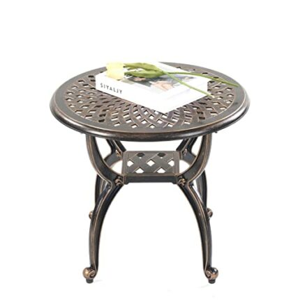 Mandolin Outdoor Patio Table,Rust -Resistant Cast Aluminum Side Table,Weather Resistant End Table，Coffee Table， Perfect for Patio, Backyard Or Ga