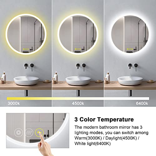 ICYWANG Bathroom LED Mirror Round 60cm Lighted Illuminated Backlit Light Up Mirror with Touch Switch Color Change Anti-Fog Wall Mounted
